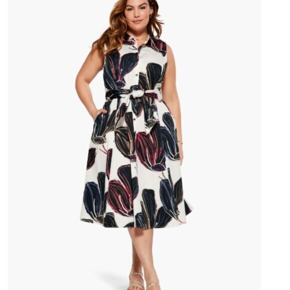 NIC+ZOE Stamped Flowers Shirt Dress - Size L - Picture 1 of 8